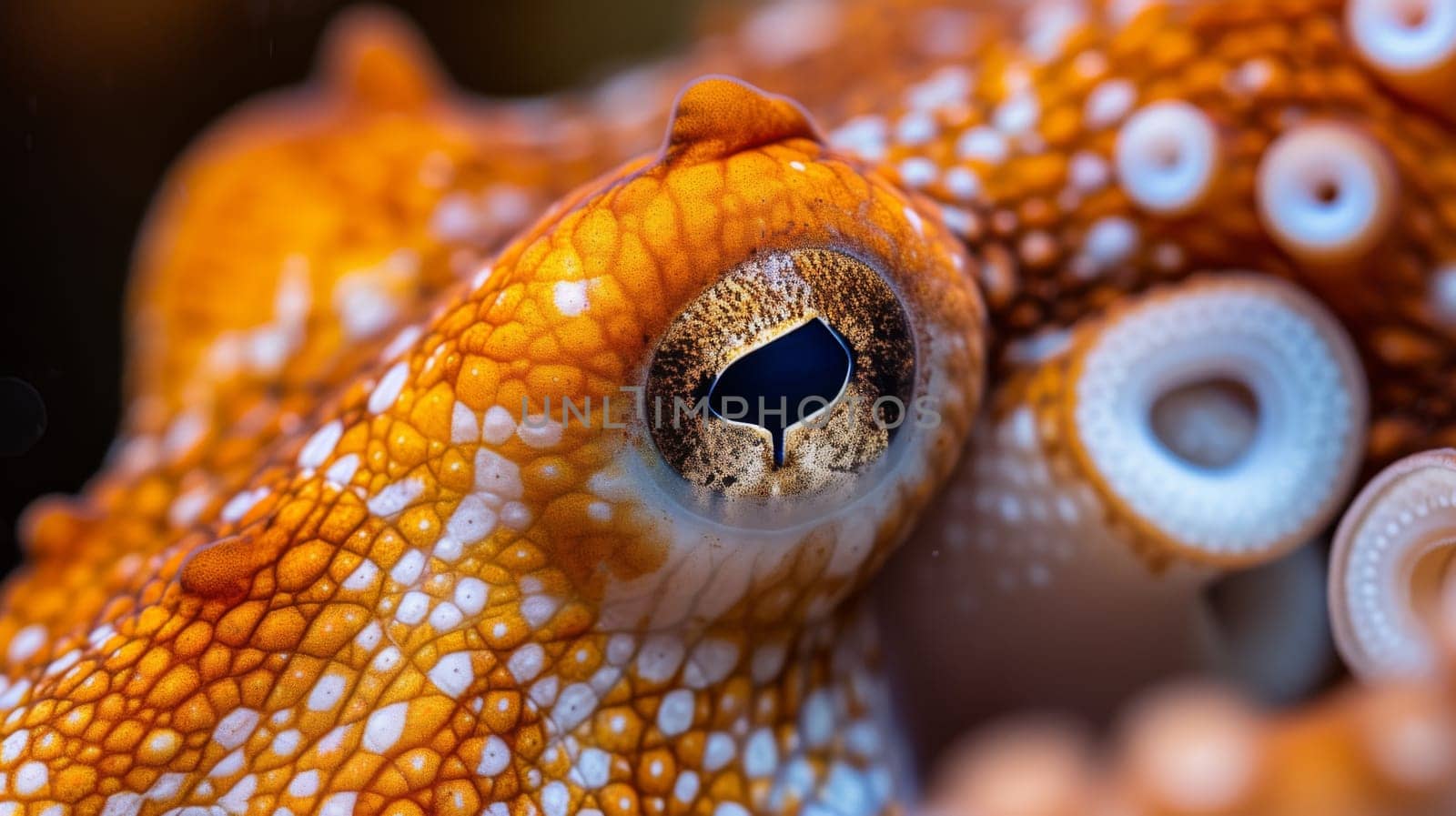 An orange and white octopus with a large eye, AI by starush