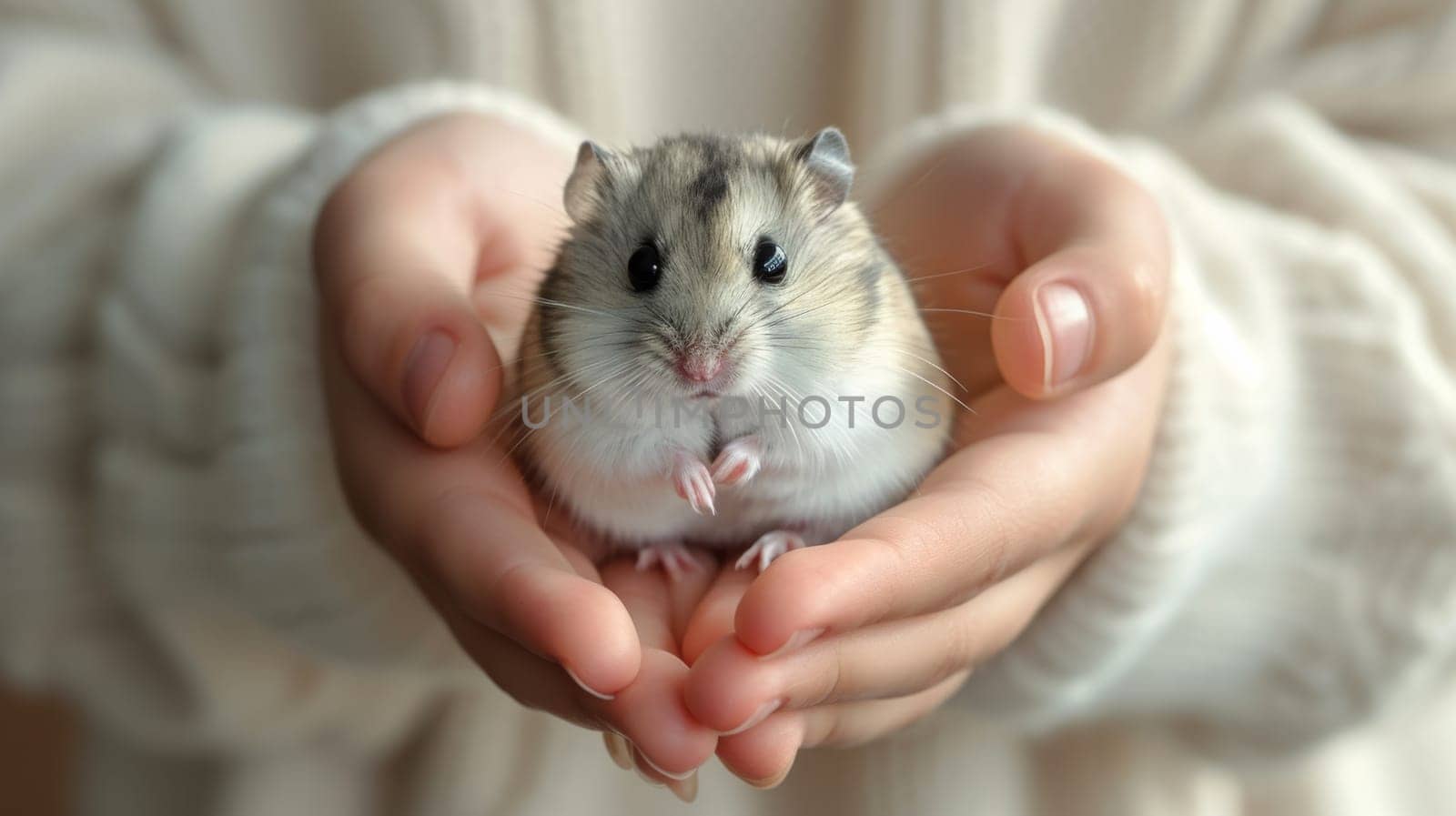 A person holding a small hamster in their hands, AI by starush