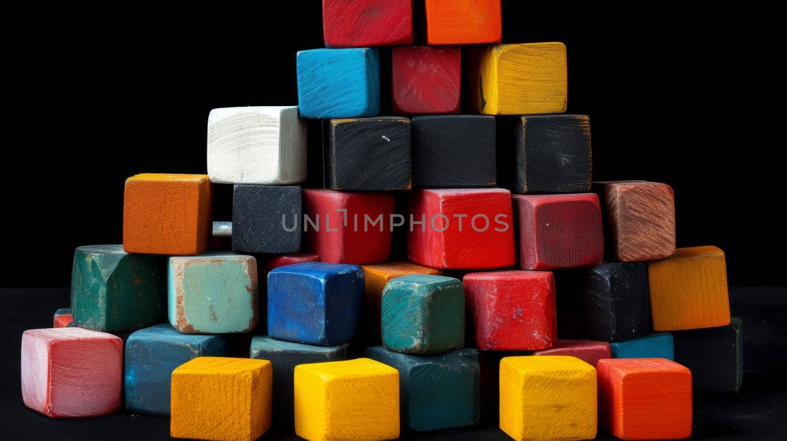 A pile of colorful blocks stacked on top of each other