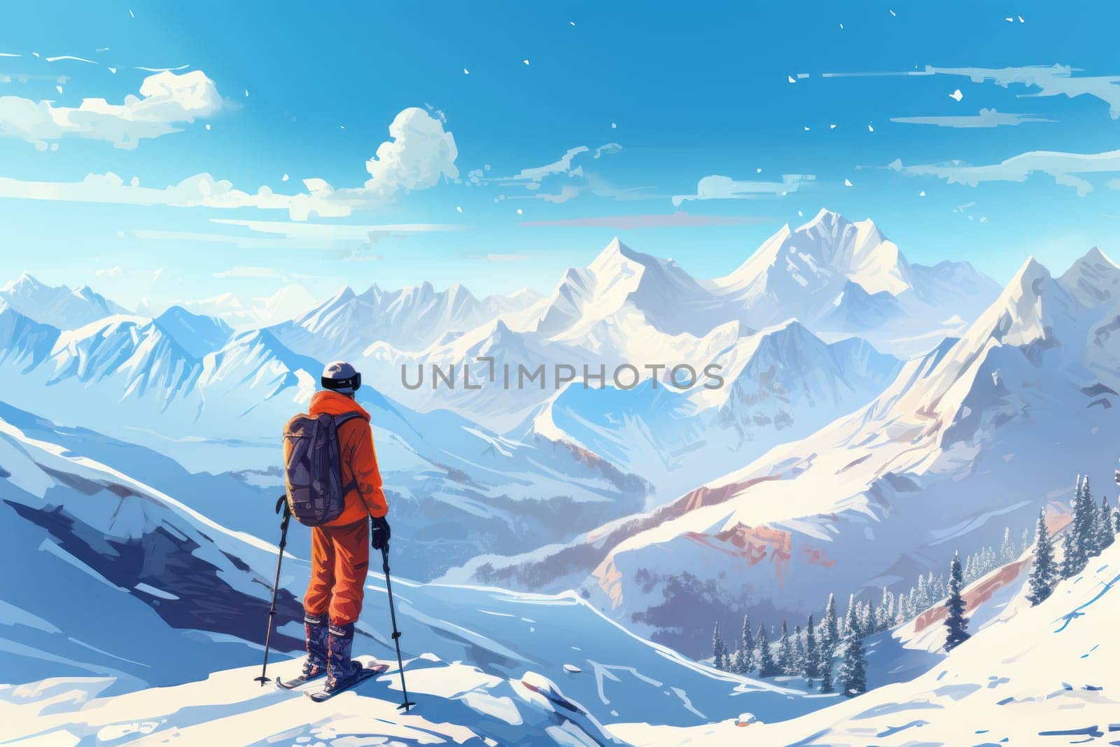 Person ski resort. Generate AI by ylivdesign
