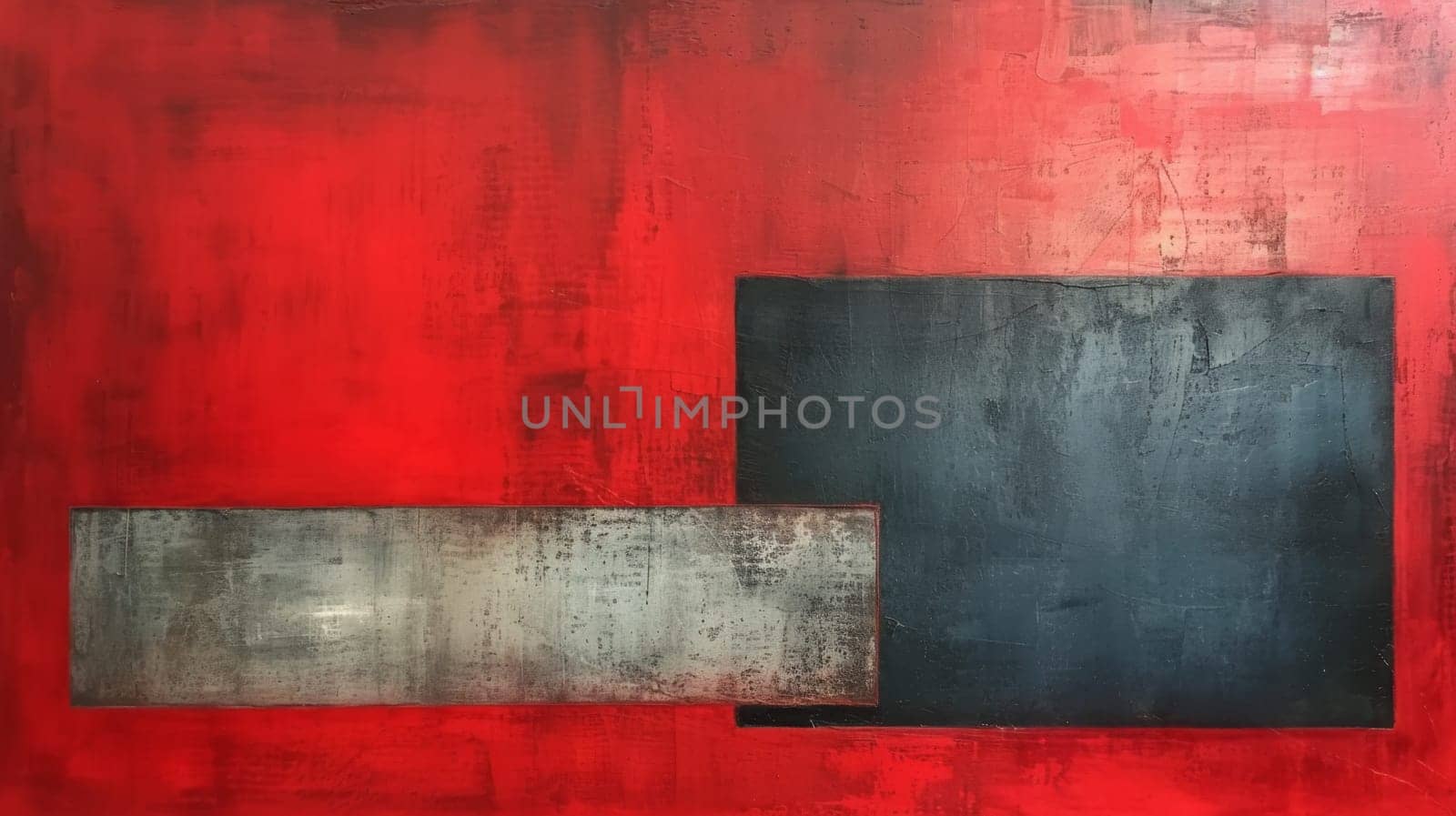 A painting of red and black squares on a wall