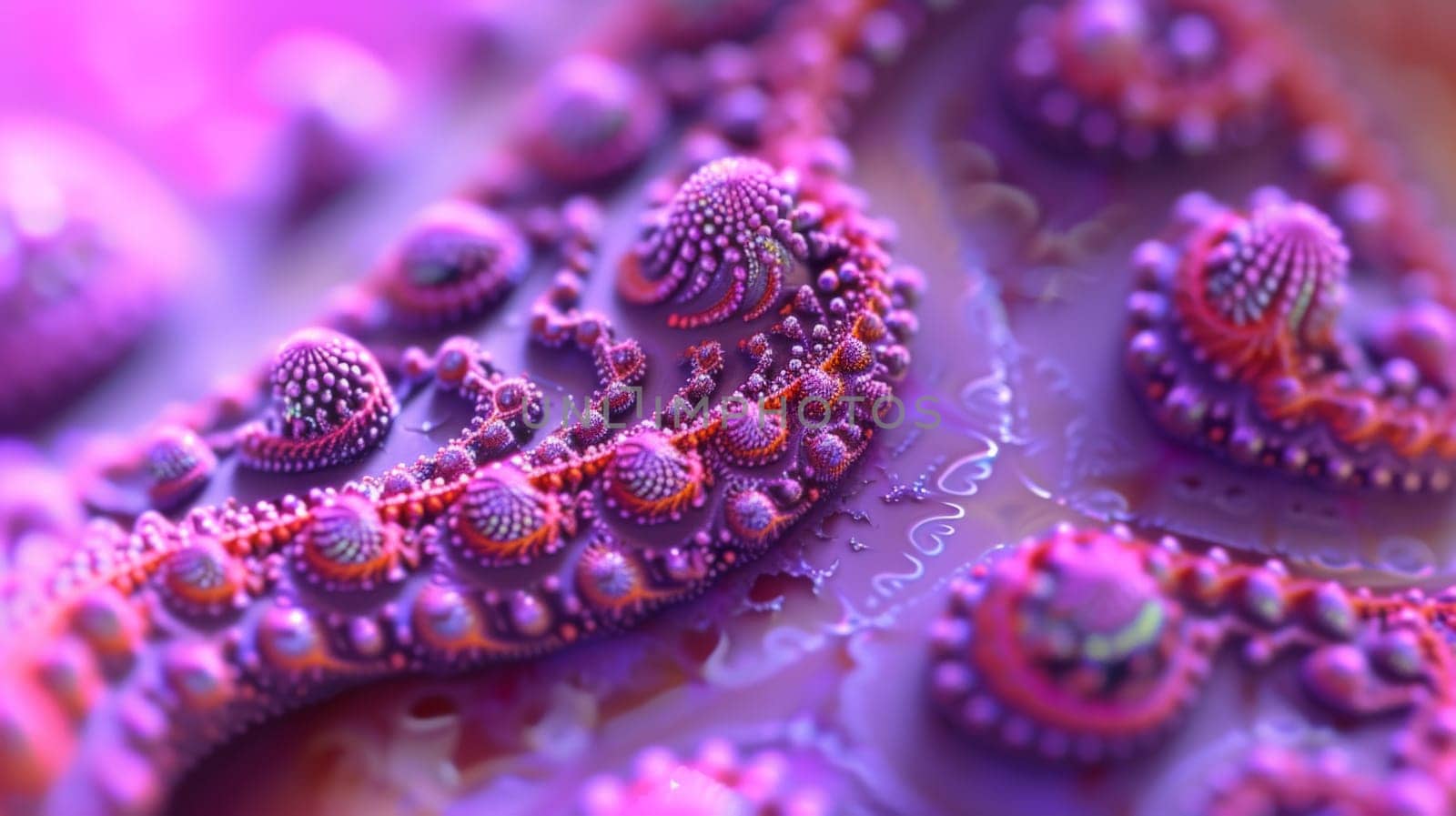 A close up of a purple and pink coral with lots of little dots