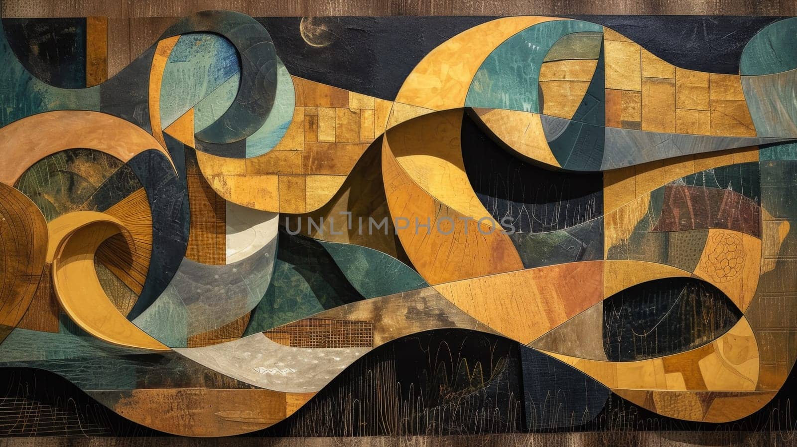 A large abstract painting on a wooden wall with many colors, AI by starush