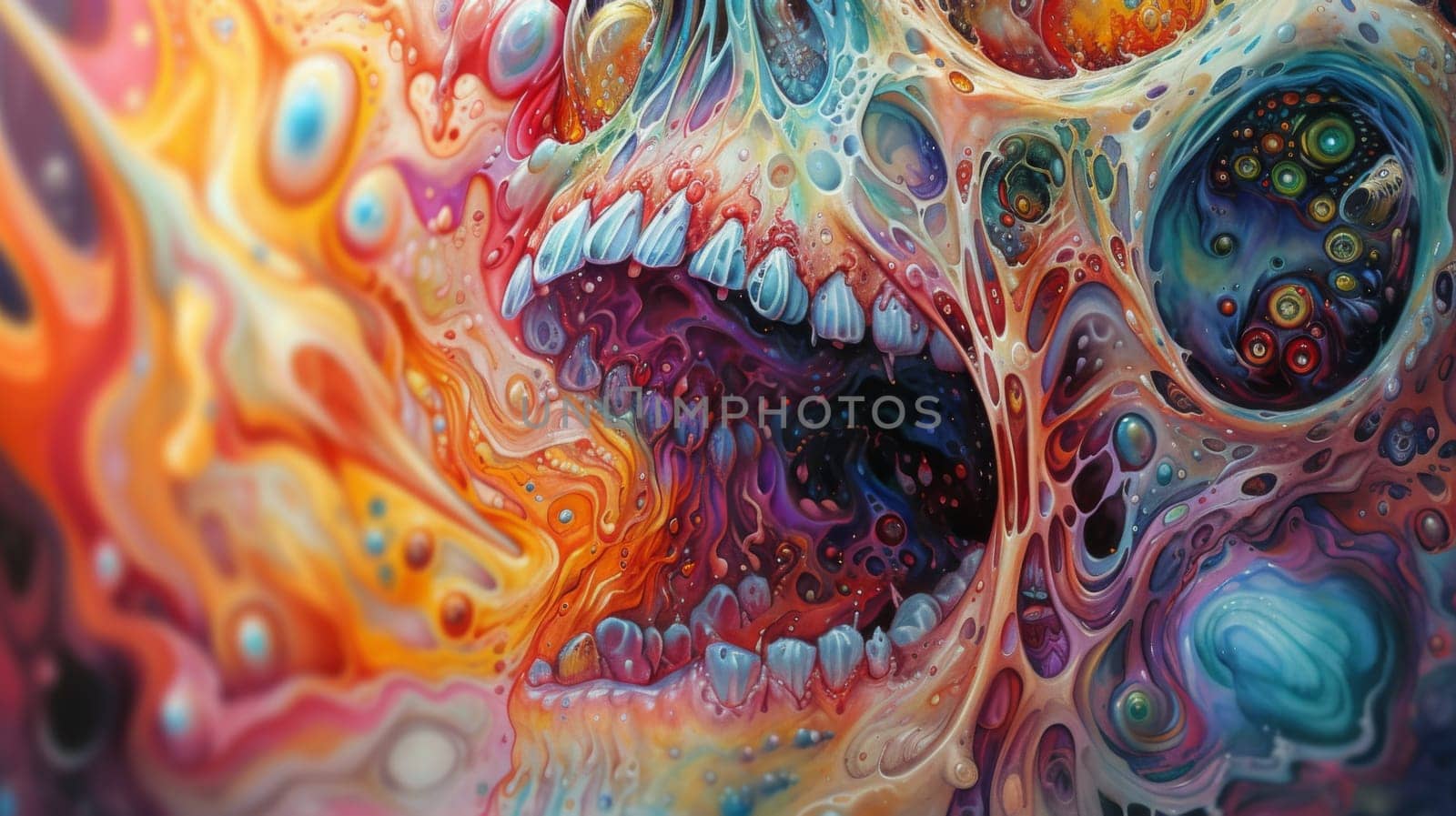 A painting of a colorful skull with many different colors, AI by starush