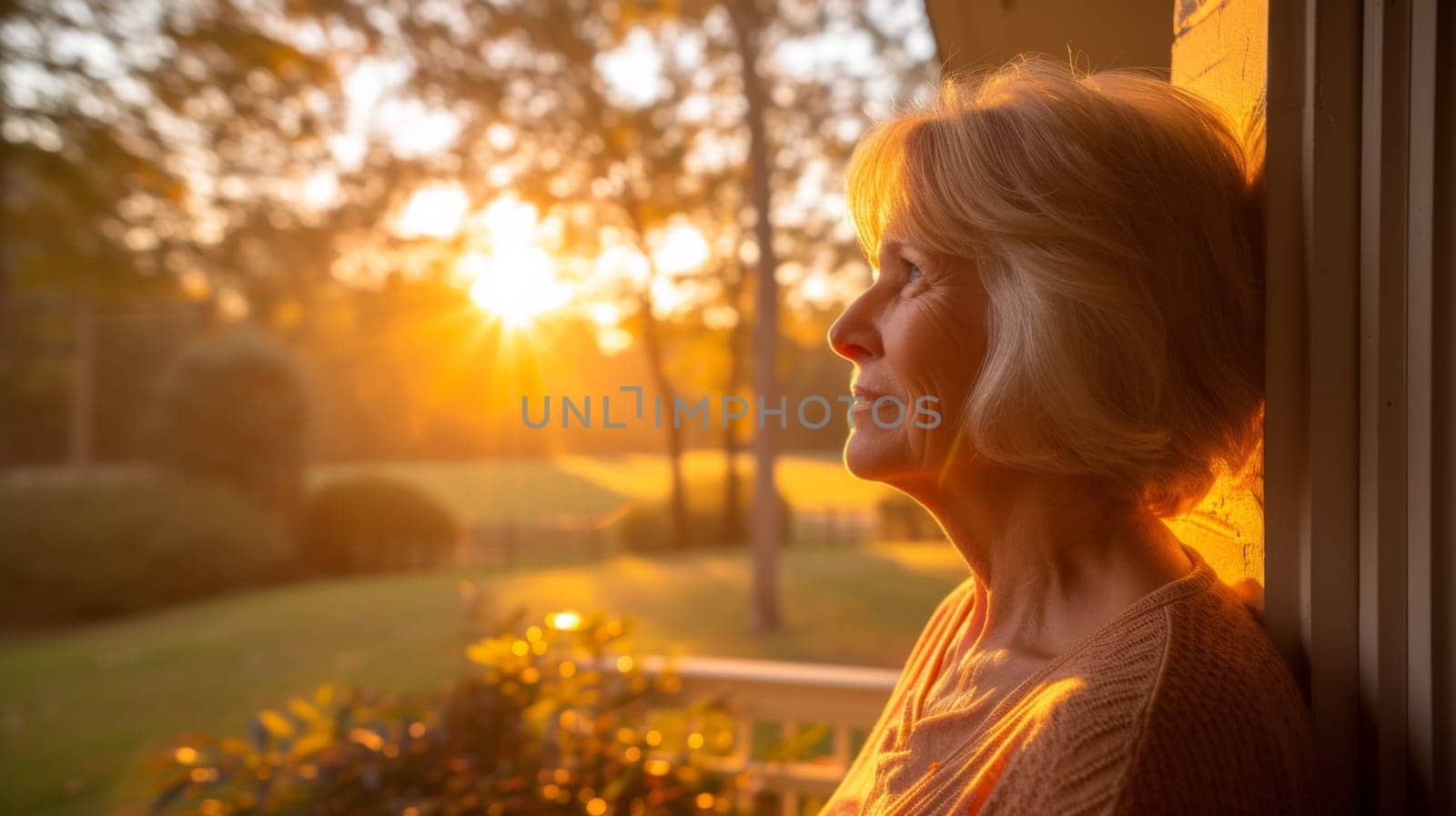 A woman with a sun hat looking out the window