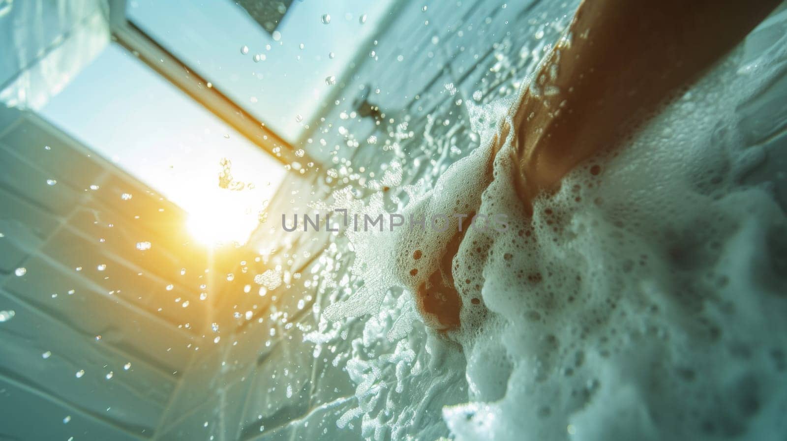 A person's hand in a tub of water with bubbles coming out