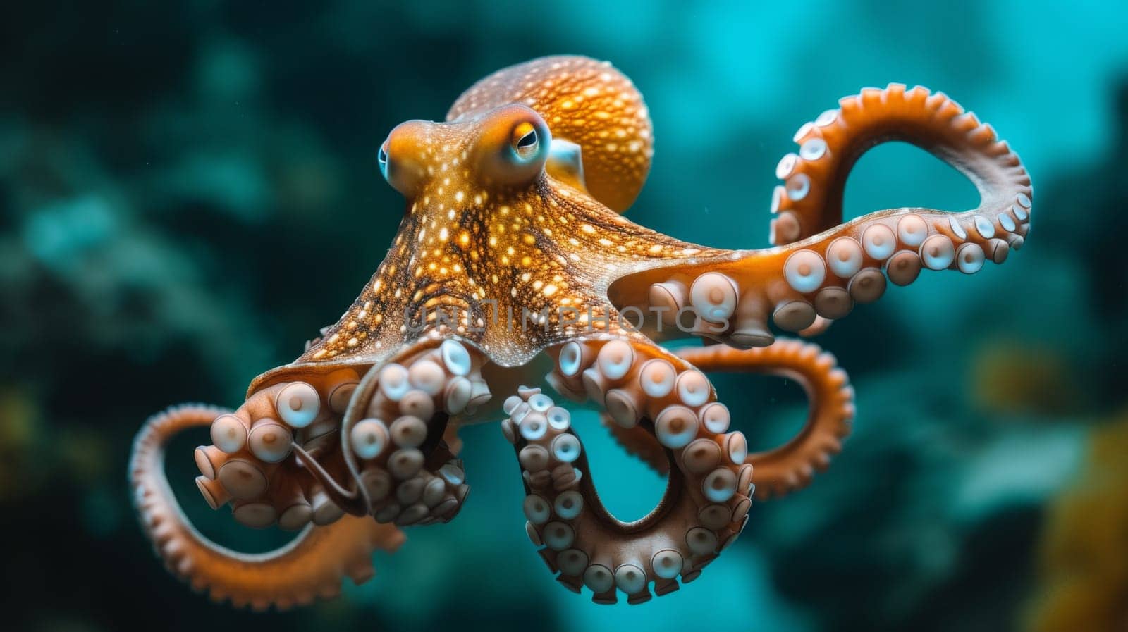 An octopus with large eyes and tentacles swimming in the ocean, AI by starush