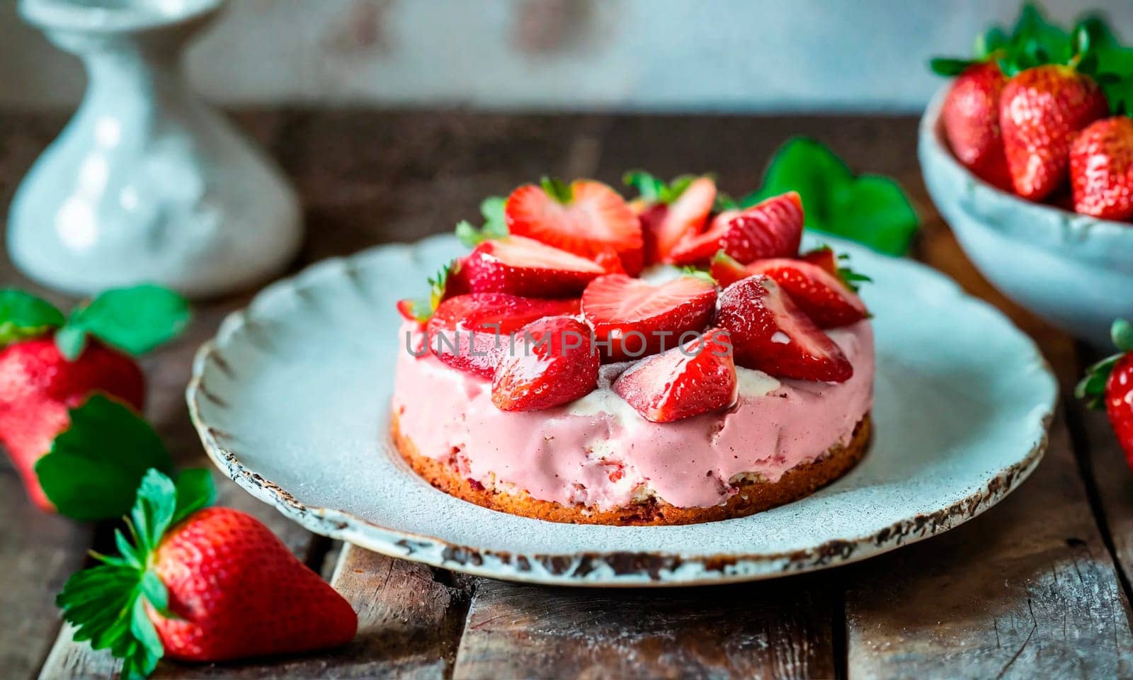 homemade strawberry cake on a plate. Selective focus. food.