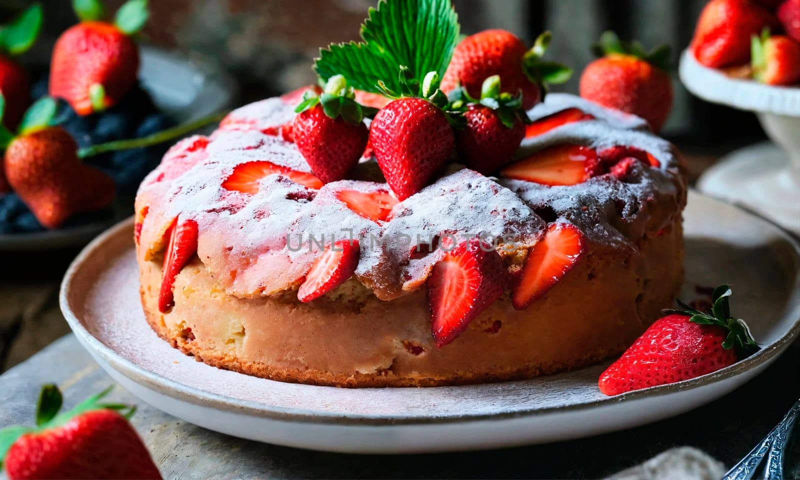 homemade strawberry cake on a plate. Selective focus. food.