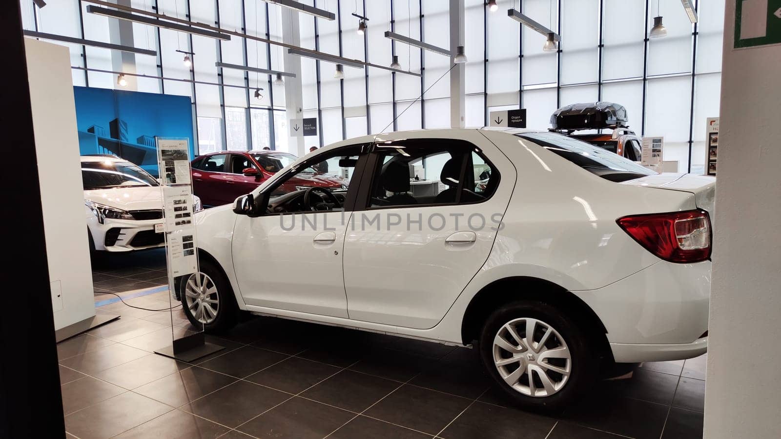 Cheboksary, Russia - March 20, 2023: Cars in showroom of dealership Renault