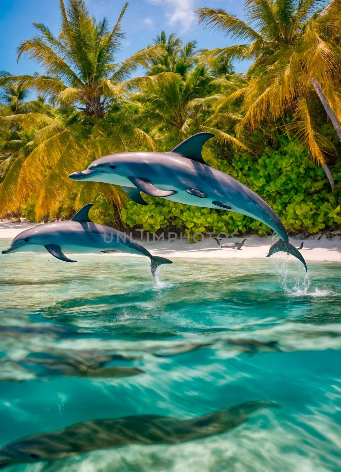 dolphins jump out of the sea. Selective focus. by yanadjana