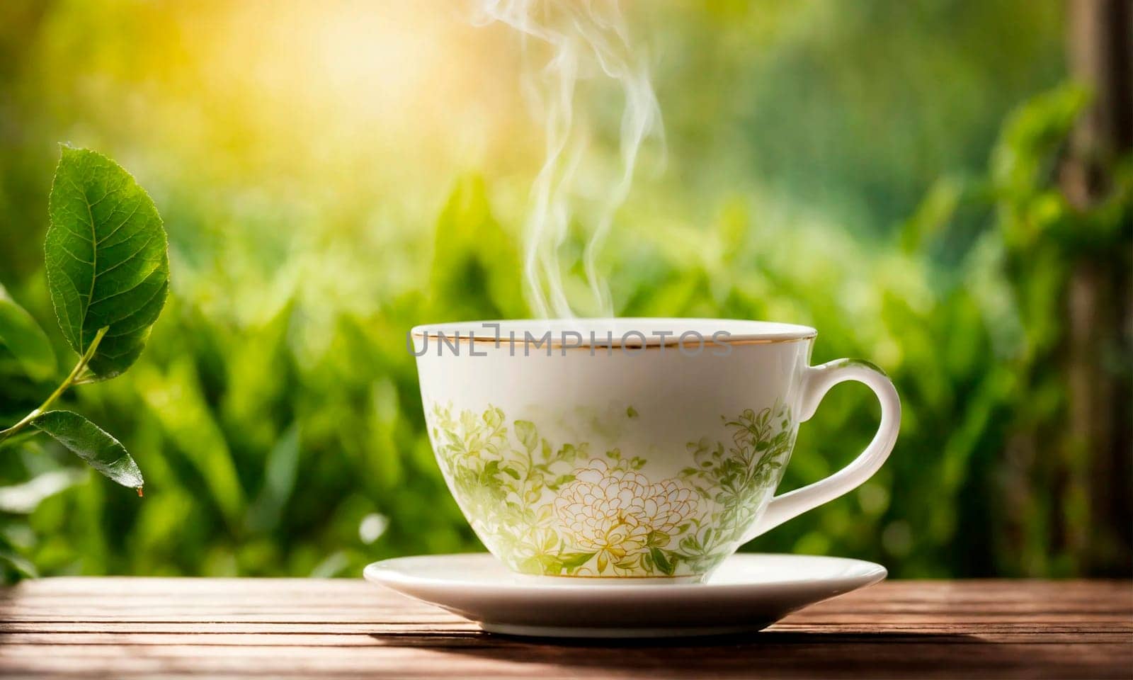 cup of tea on a tea plantation. Selective focus. drink.