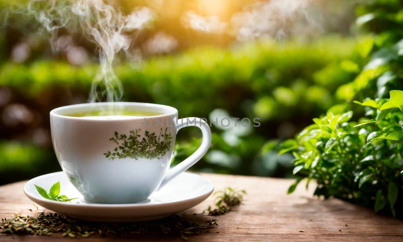 cup of tea on a tea plantation. Selective focus. drink.