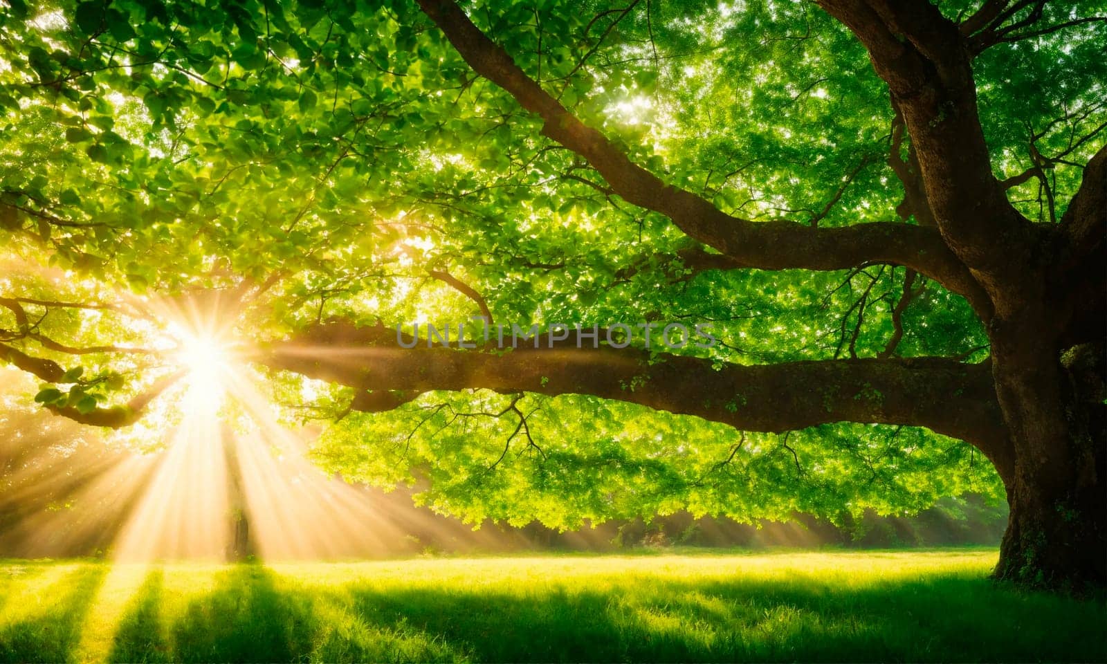 sun rays through the trees in the park. Selective focus. by yanadjana