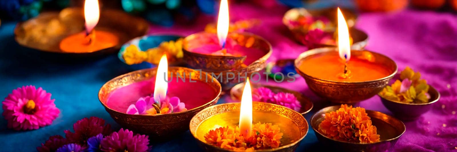 burning candles for Diwali. Selective focus. by yanadjana