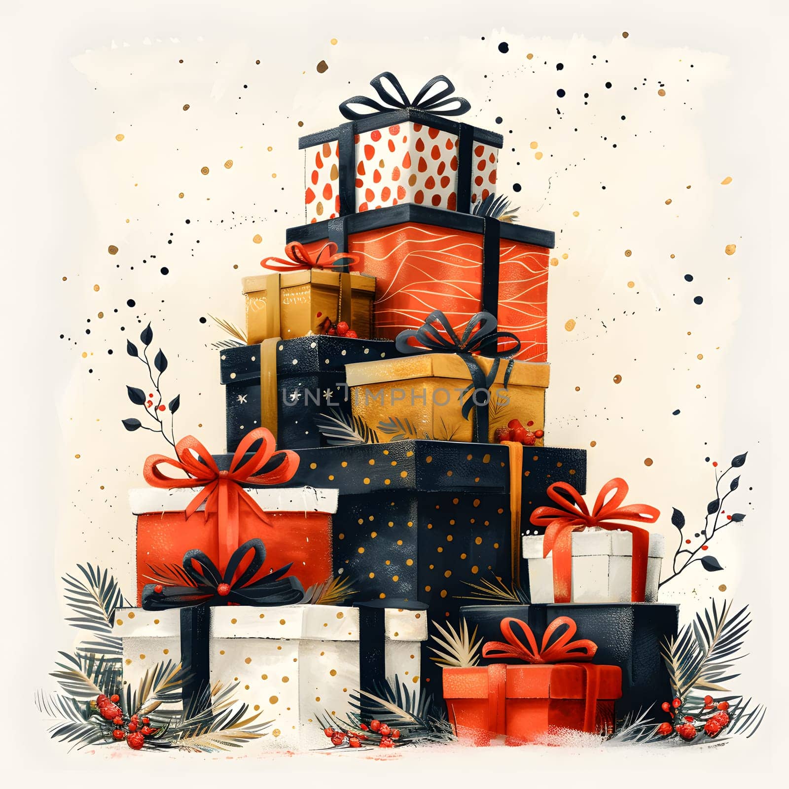 A stack of Christmas presents forms a colorful rectangle, resembling a creative arts painting. The display is as artistic as a lighthouse painting