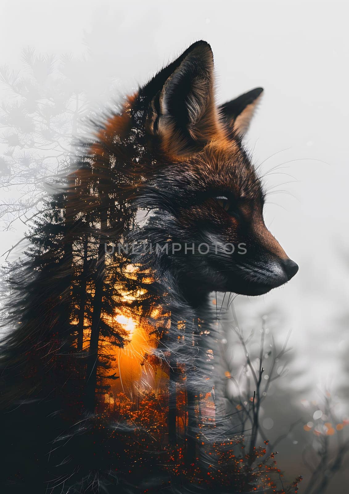 Double exposure image of a German shepherd dog in a forest environment by Nadtochiy