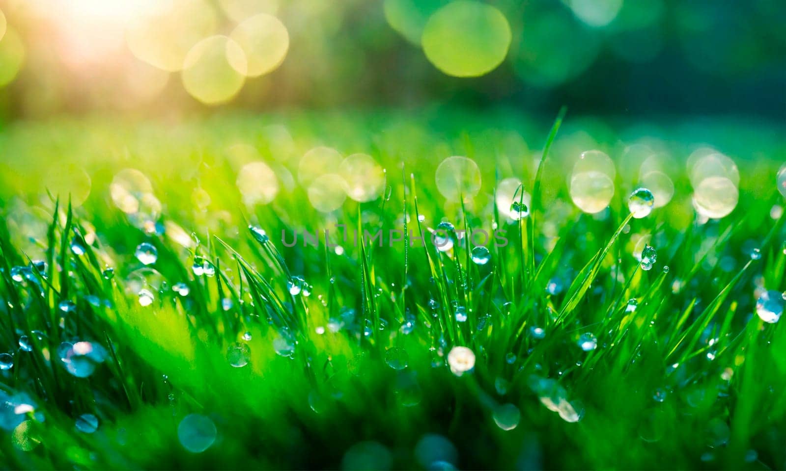 dew on the grass rays of the sun. Selective focus. by yanadjana