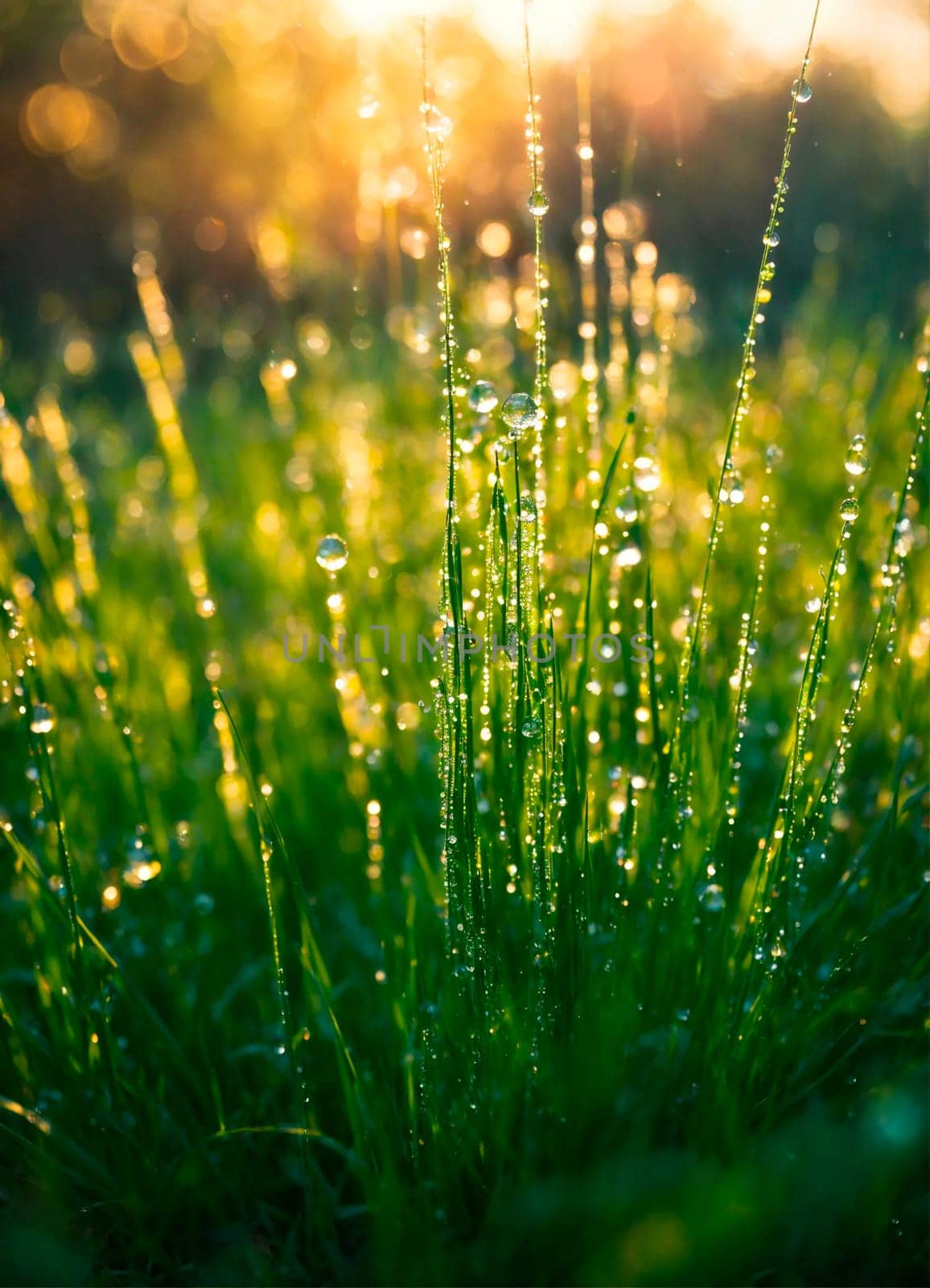 dew on the grass rays of the sun. Selective focus. by yanadjana