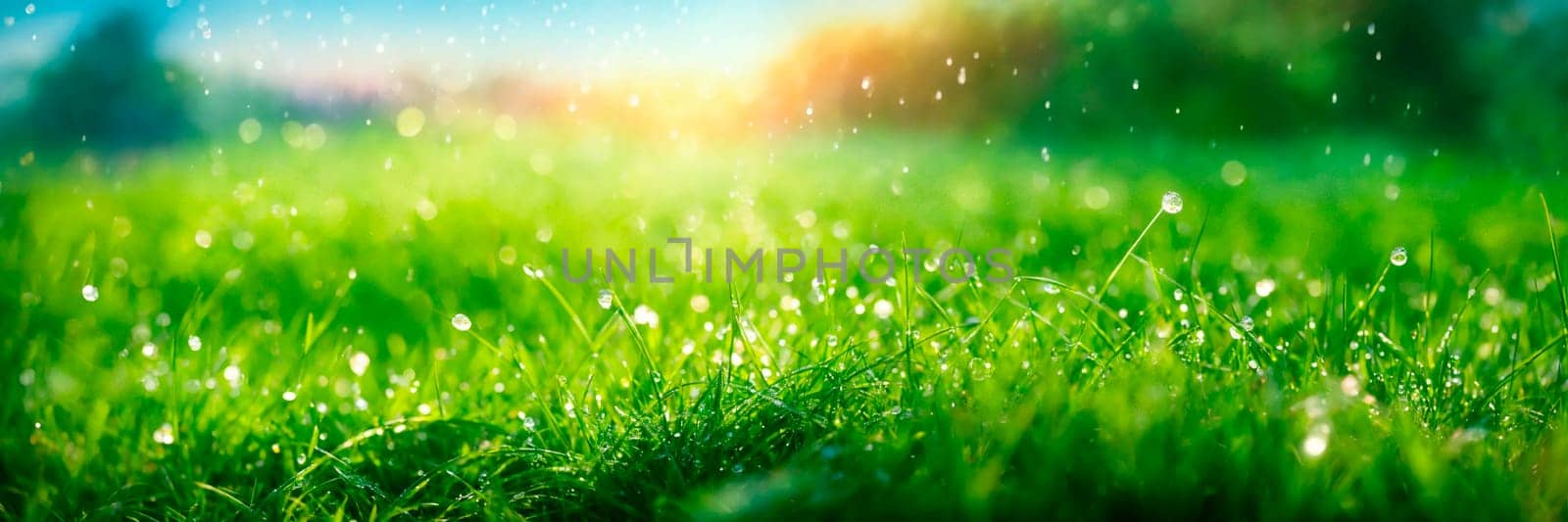 dew on the grass rays of the sun. Selective focus. by yanadjana