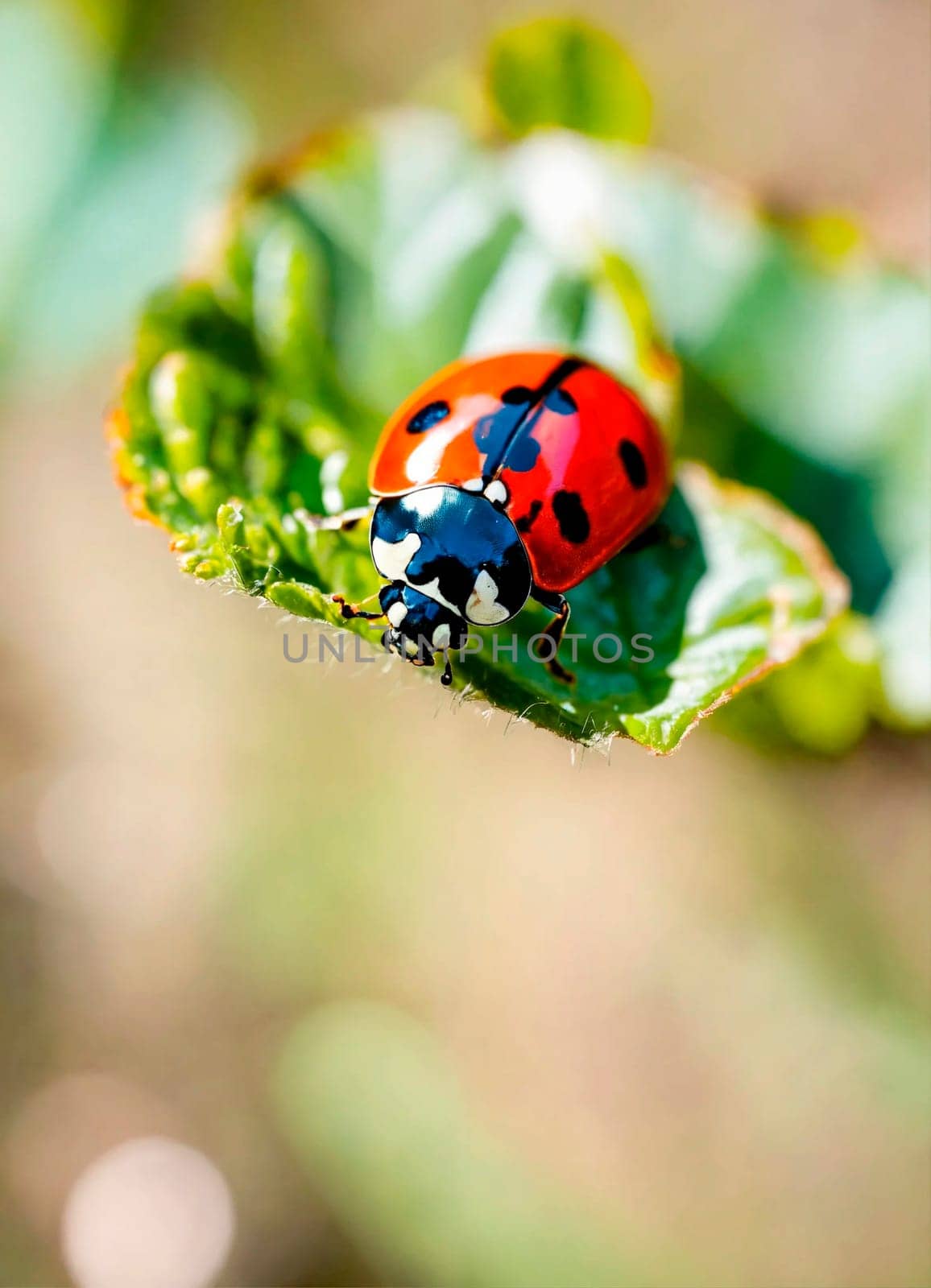 ladybug on the grass close-up. Selective focus. nature.