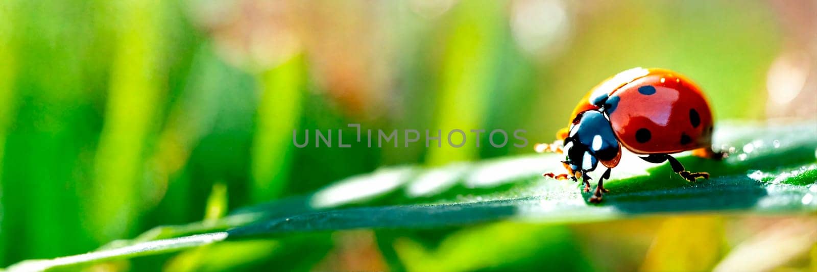 ladybug on the grass close-up. Selective focus. by yanadjana