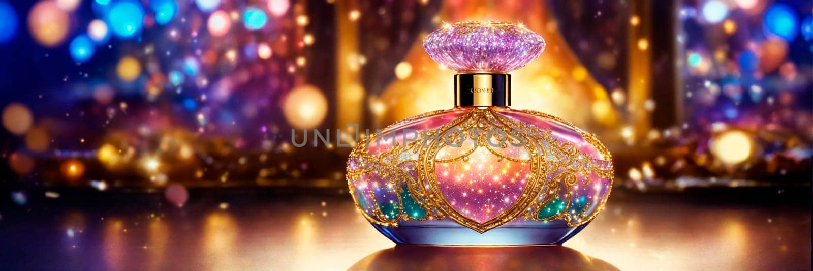 bottle of perfume on a shiny background. Selective focus. holiday.