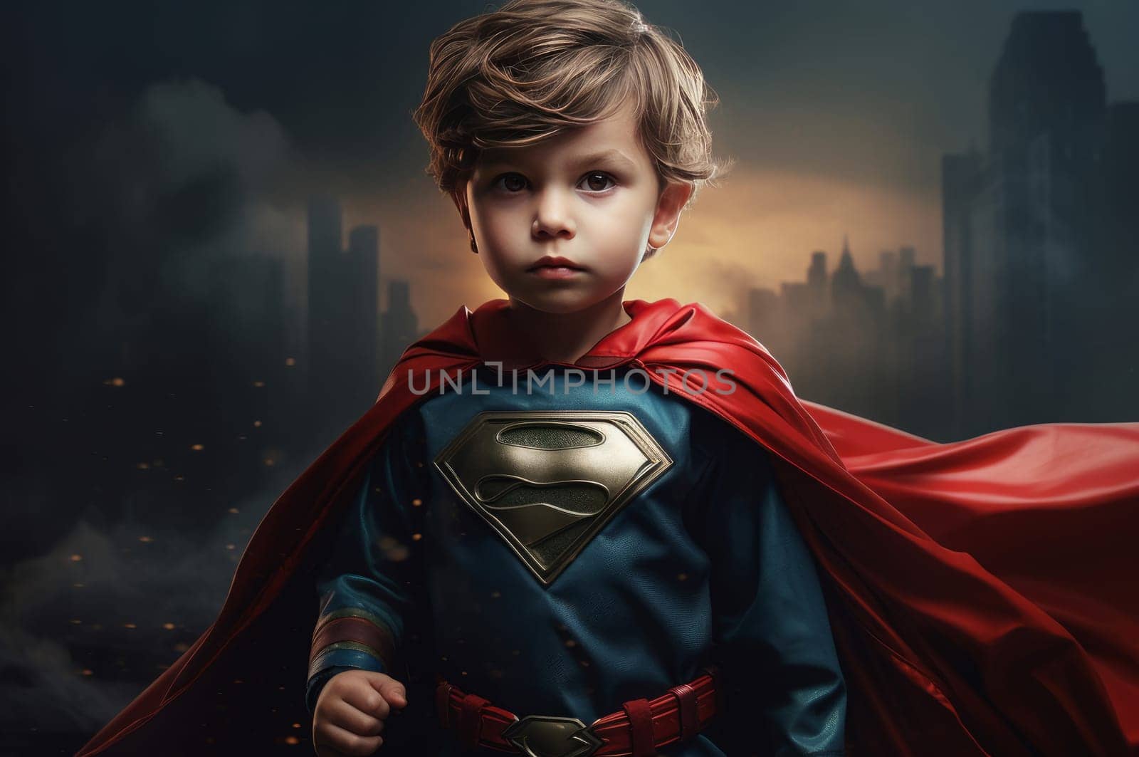 Brave Little boy superhero strong. Generate Ai by ylivdesign