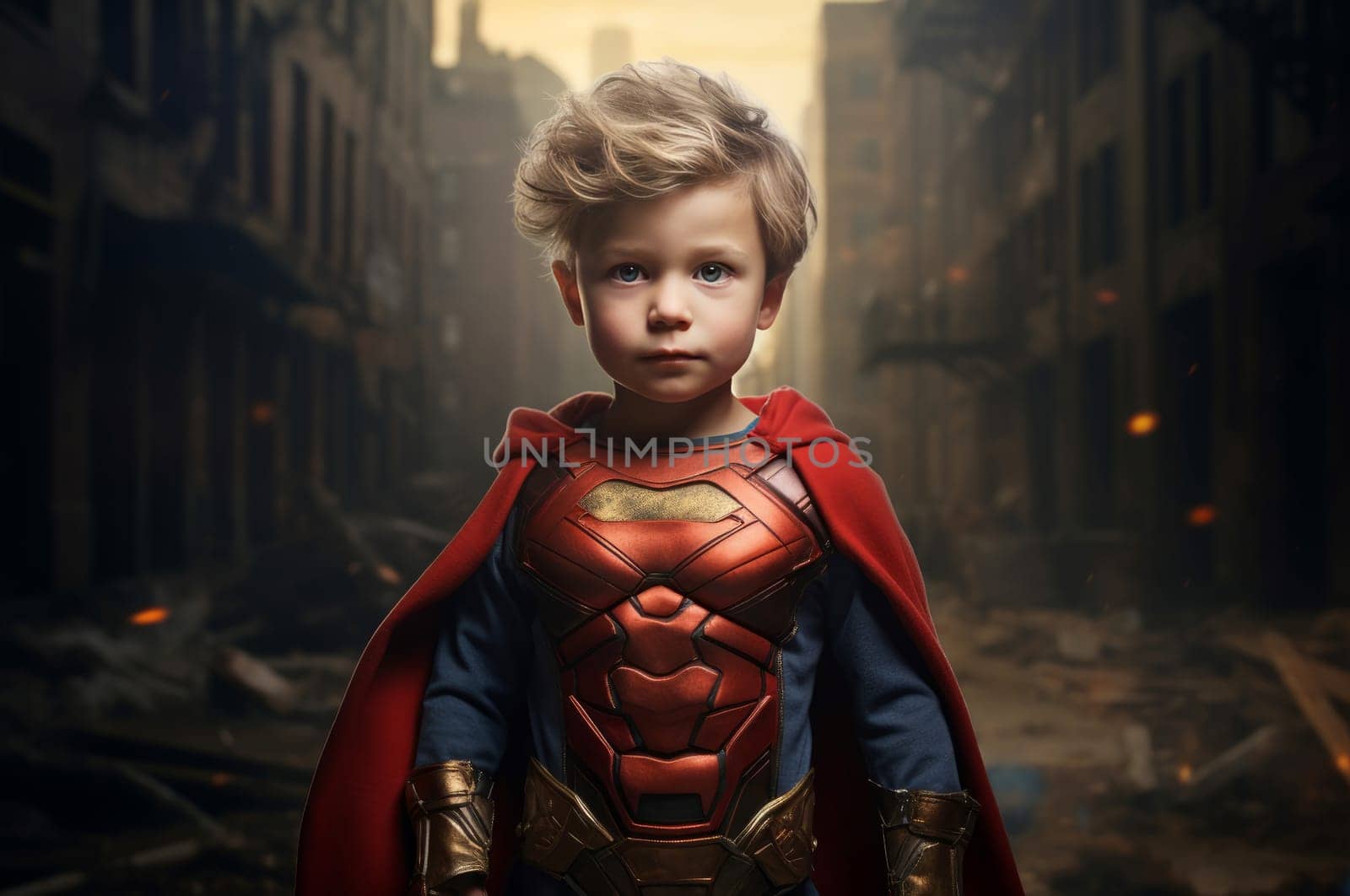 Energetic Little boy superhero strong. Generate Ai by ylivdesign