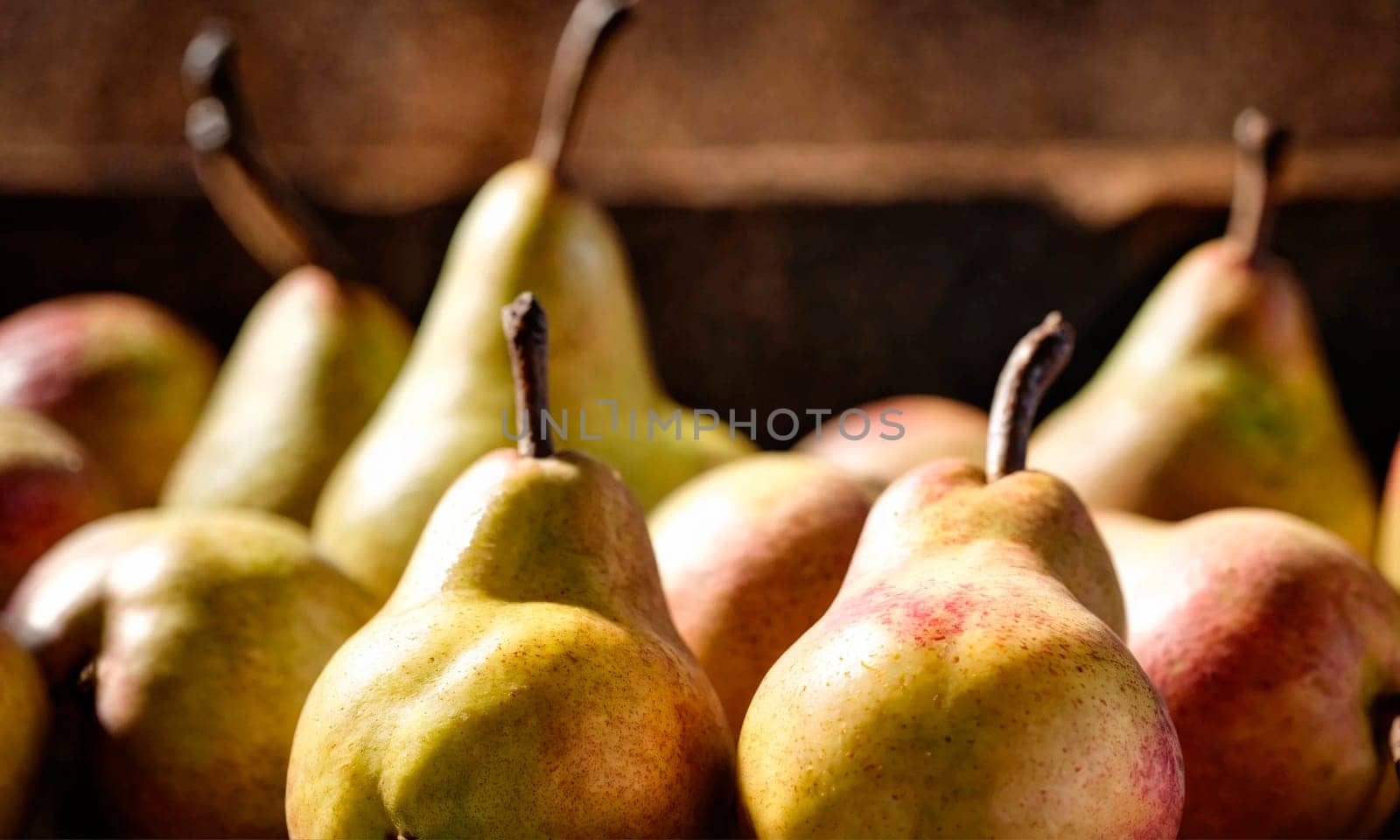 pear harvest close-up on the table. Selective focus. food.