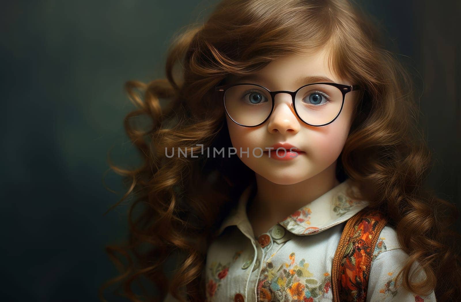 Adorable Little girl glasses. Smart child. Fictional person. Generate Ai