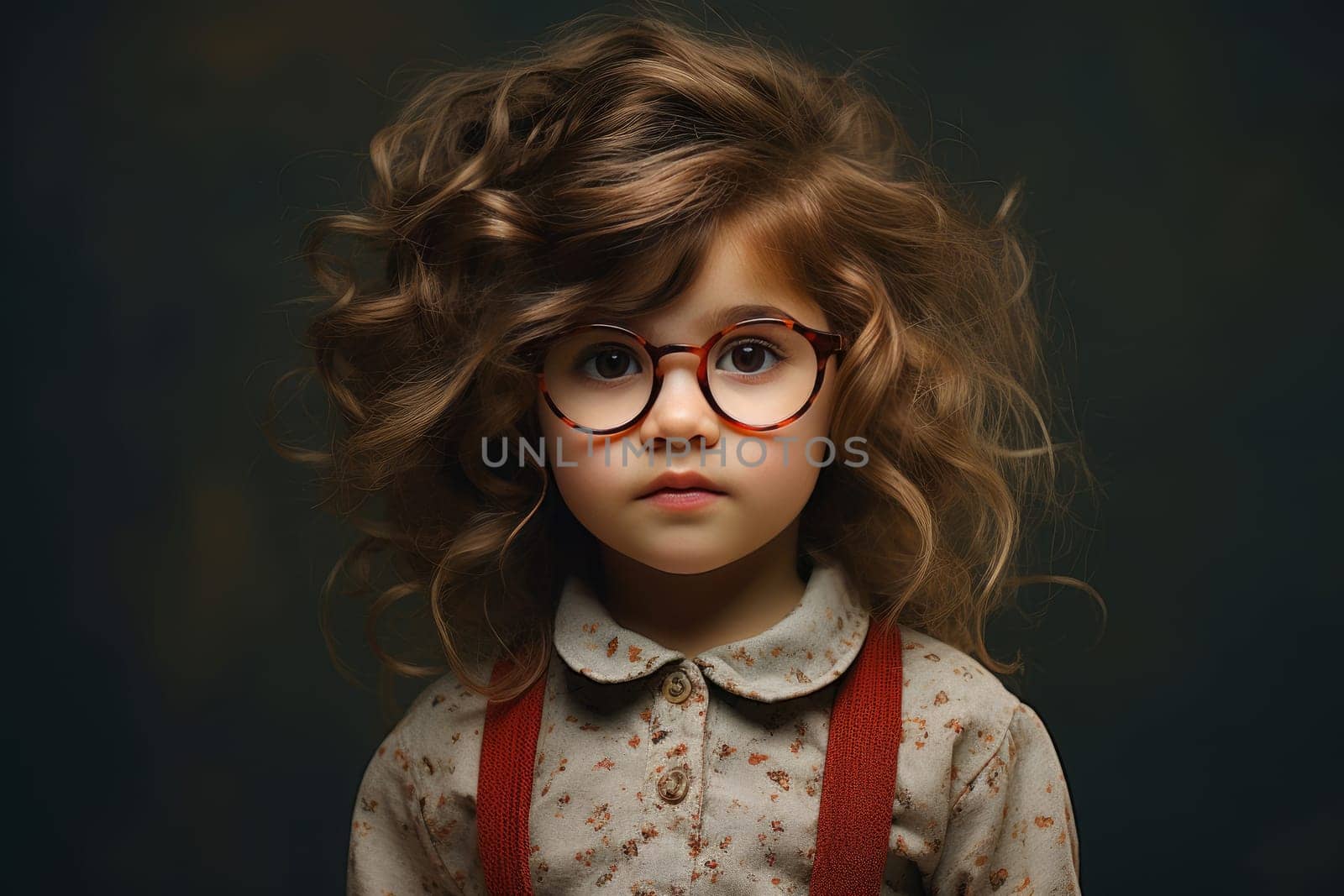 Intelligent Little girl glasses. Smart child. Fictional person. Generate Ai