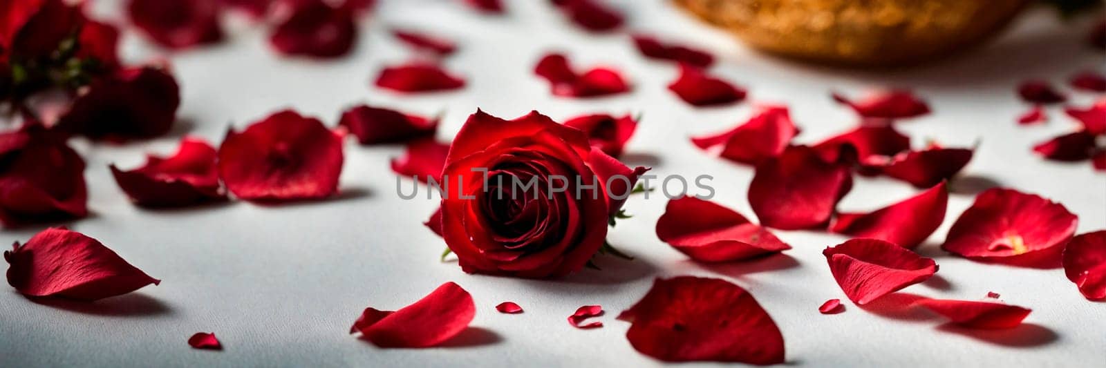 rose and rose petals on a white background. Selective focus. by yanadjana