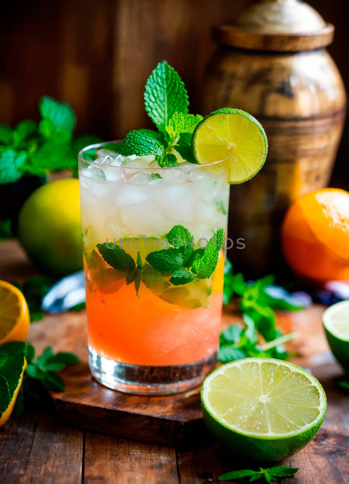 mojito cocktail in a glass. Selective focus. by yanadjana