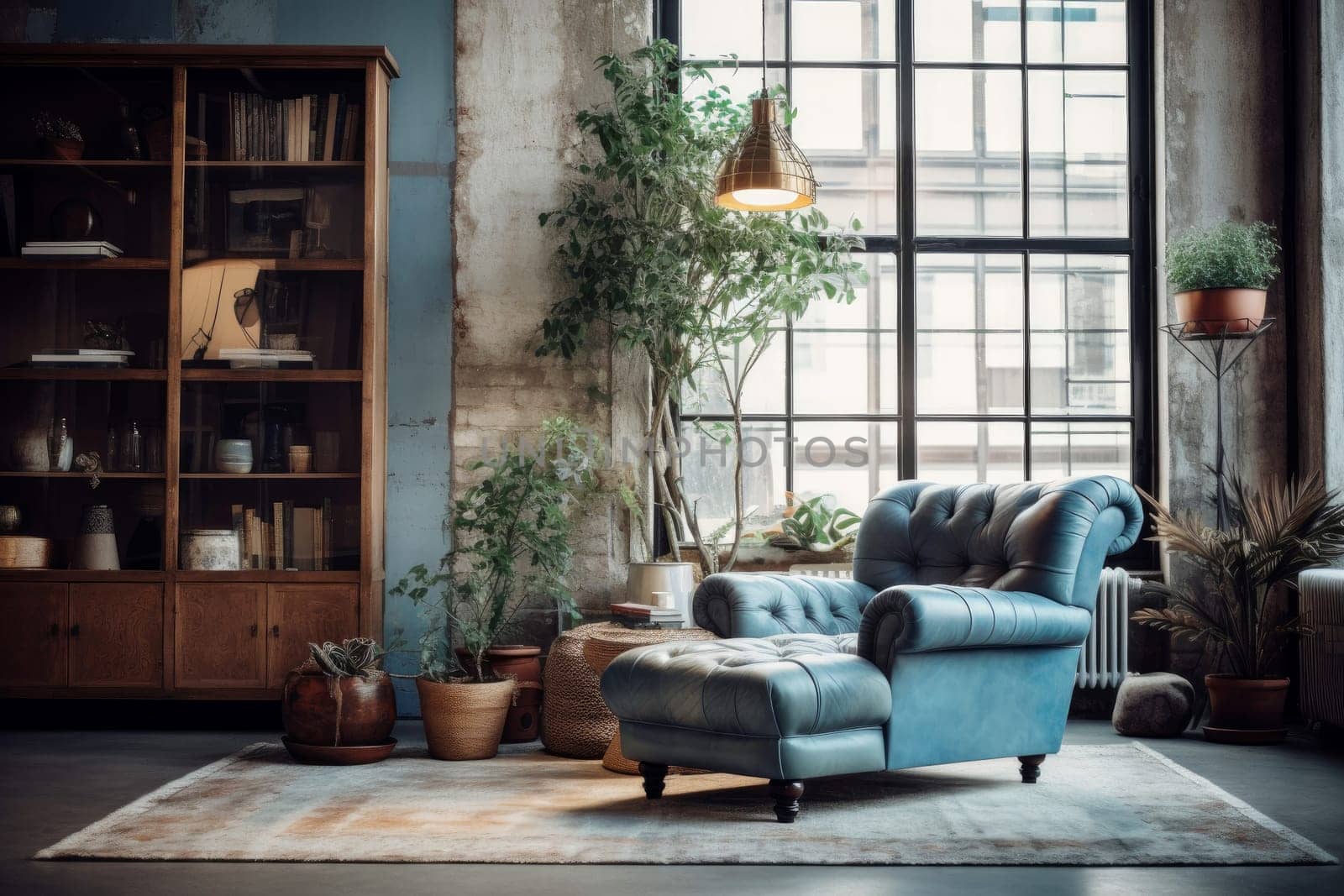 Blue armchair modern. Generate Ai by ylivdesign