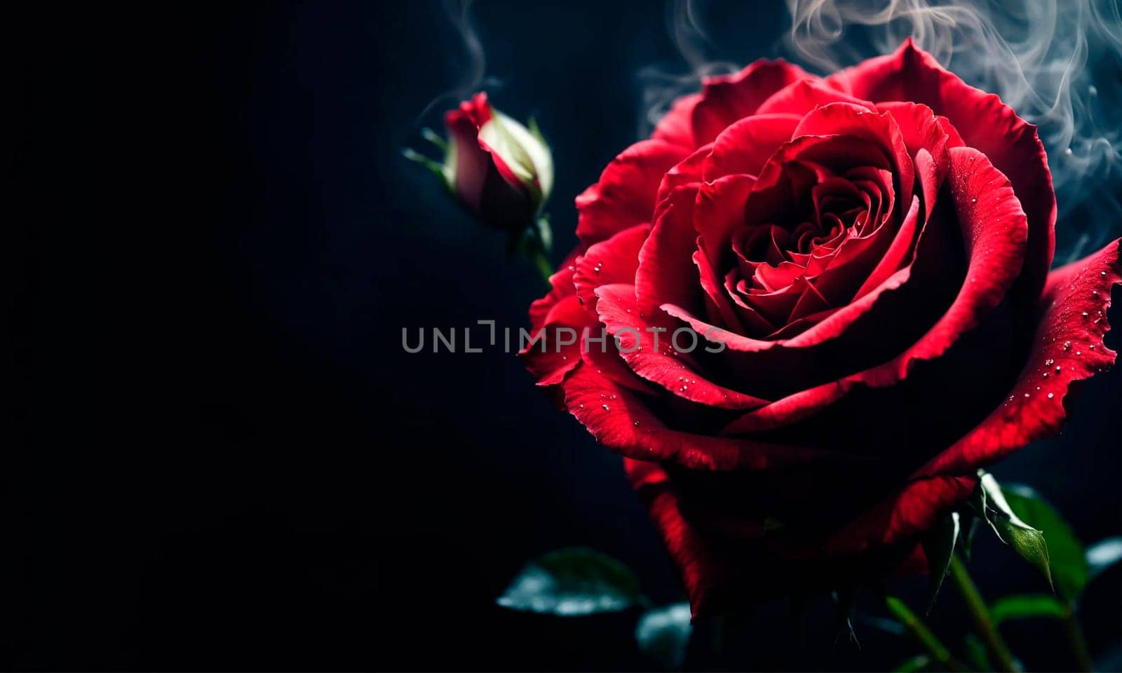 rose in smoke on a black background. Selective focus. by yanadjana