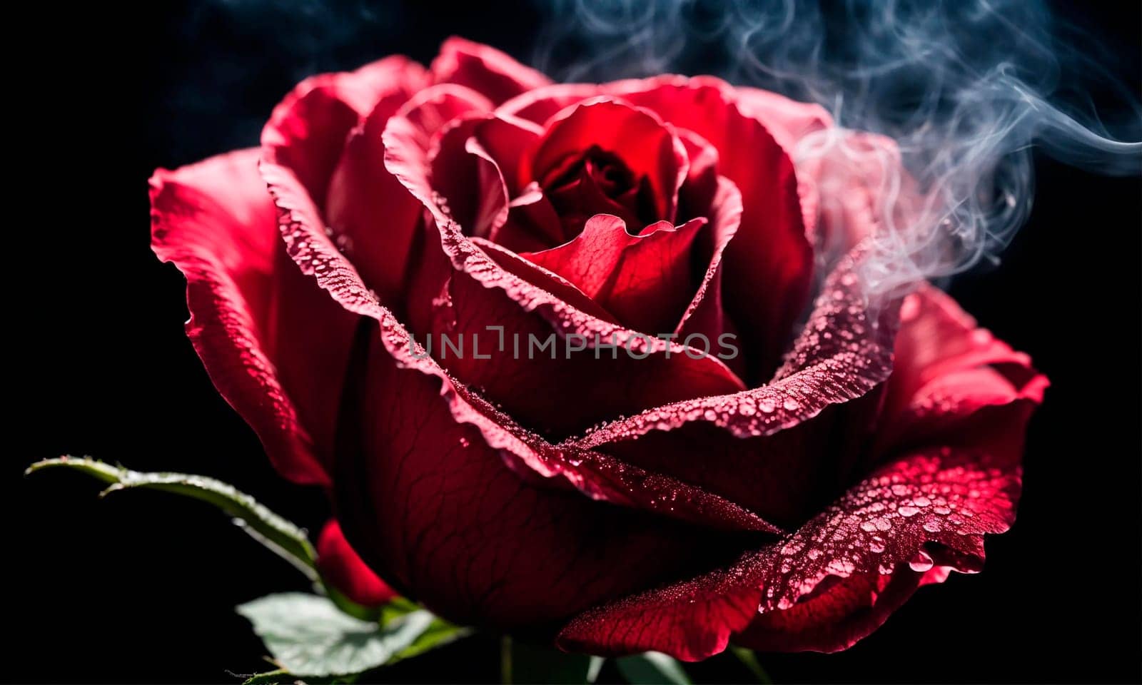 rose in smoke on a black background. Selective focus. holiday.