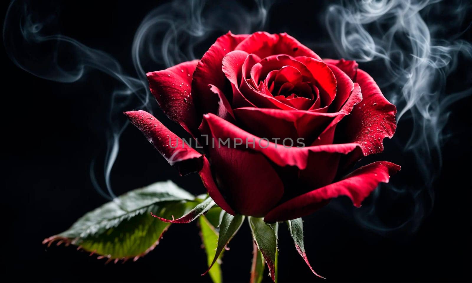 rose in smoke on a black background. Selective focus. holiday.