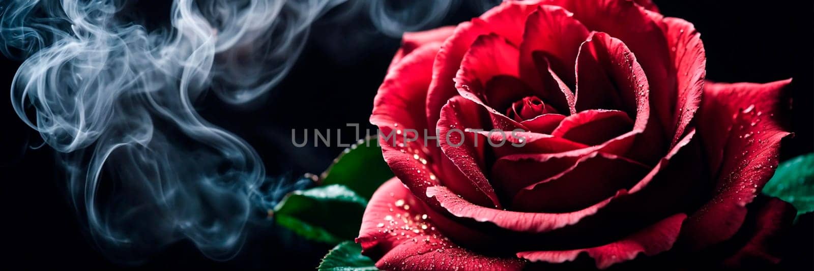 rose in smoke on a black background. Selective focus. by yanadjana