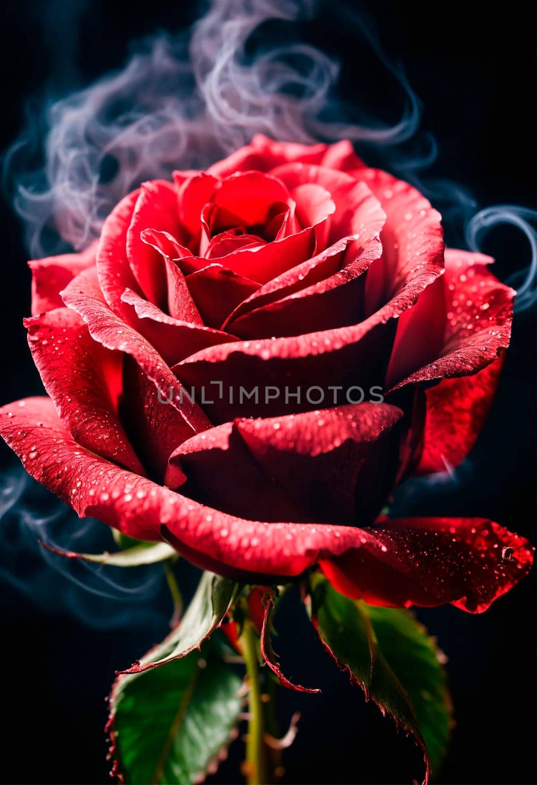 rose in smoke on a black background. Selective focus. holiday.