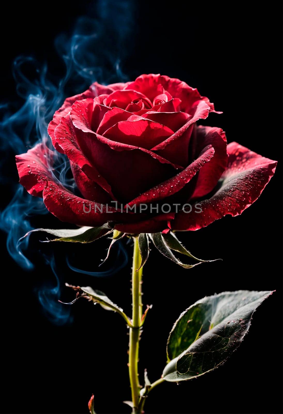 rose in smoke on a black background. Selective focus. by yanadjana