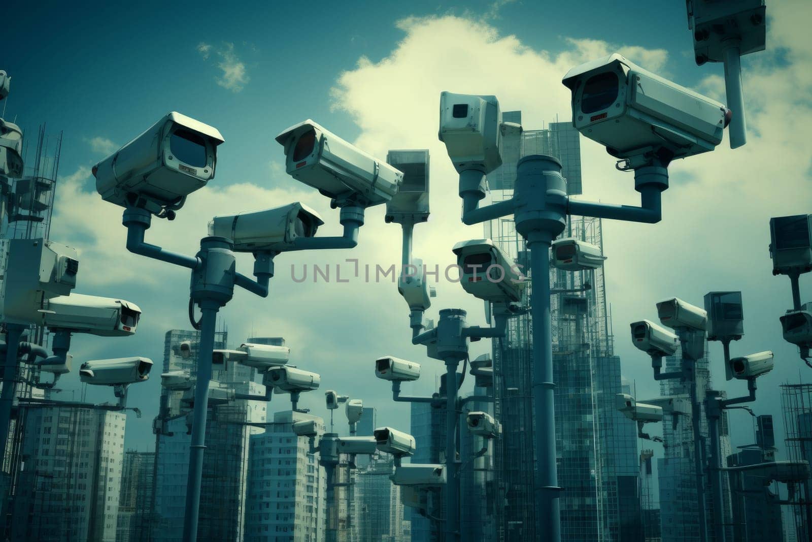 Lots cctv security cameras. Electronic safety system. Generate Ai