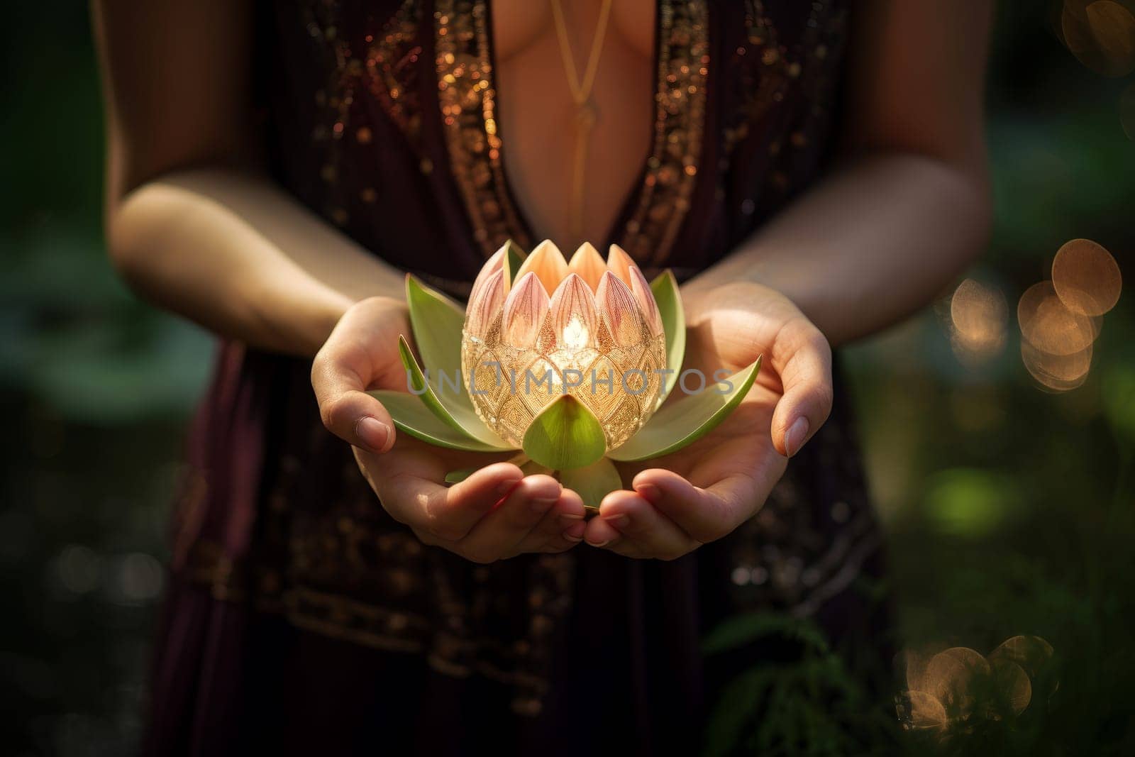 Lotus glass ball. Spiritual art crystal. Generate Ai