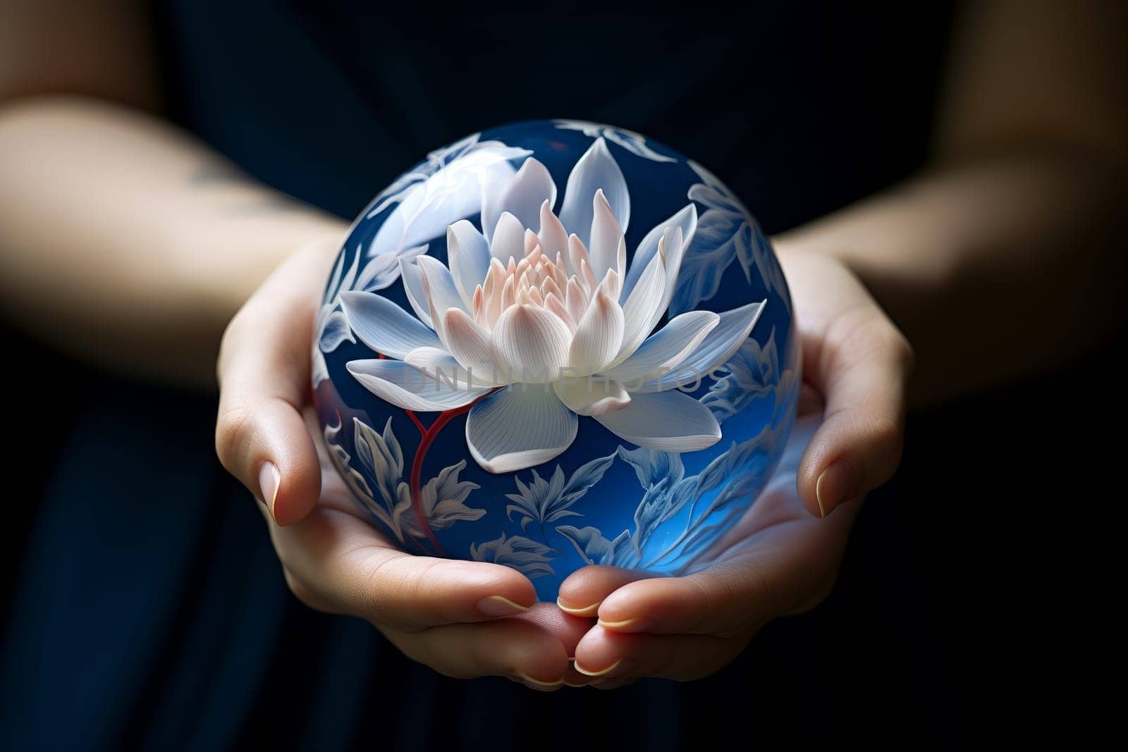 Round Lotus glass ball. Generate Ai by ylivdesign