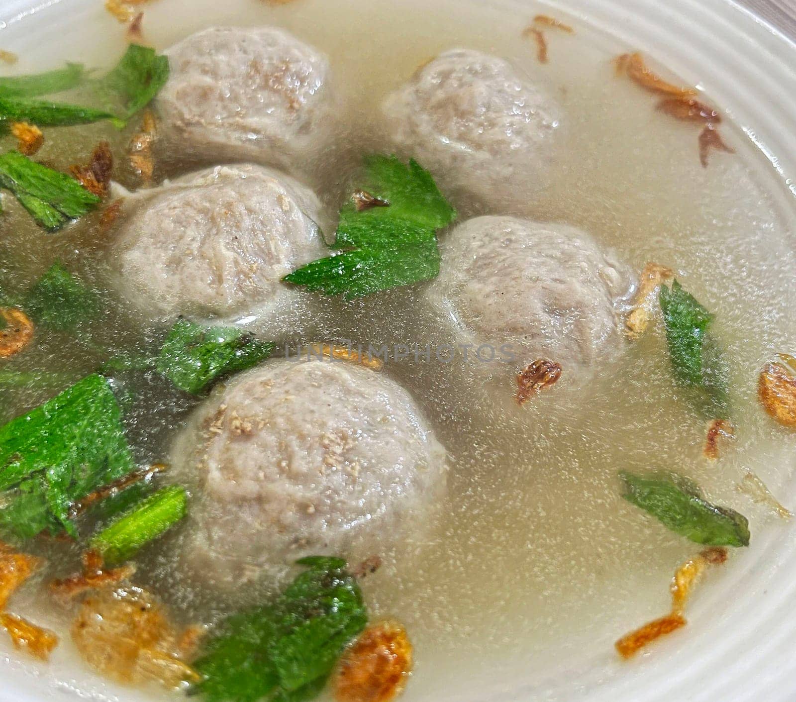 Delicious beef meatball soup tasty and healthy soup cooking also known as Bakso in Indonesia
