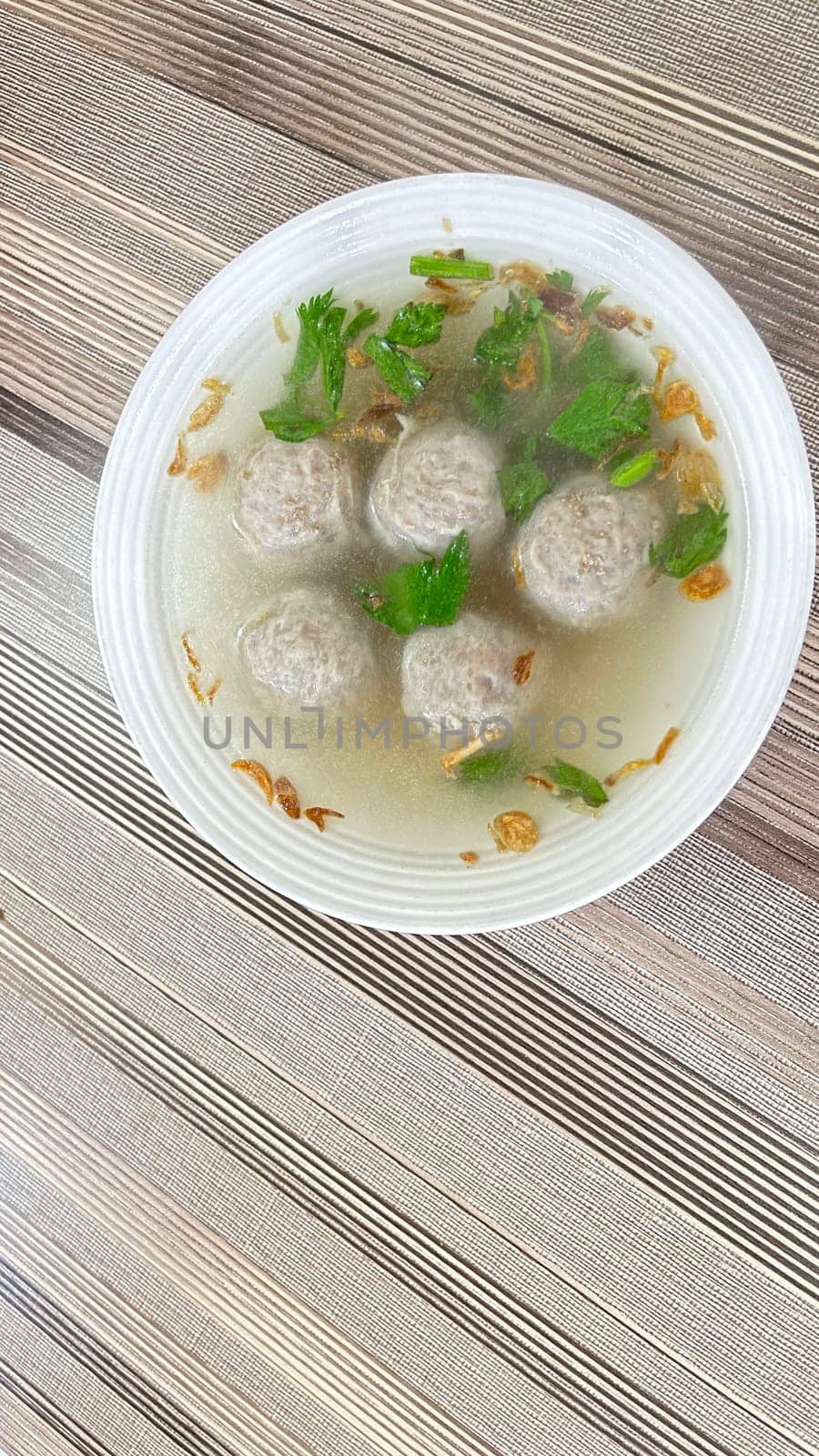 Delicious beef meatball soup tasty and healthy soup cooking also known as Bakso in Indonesia