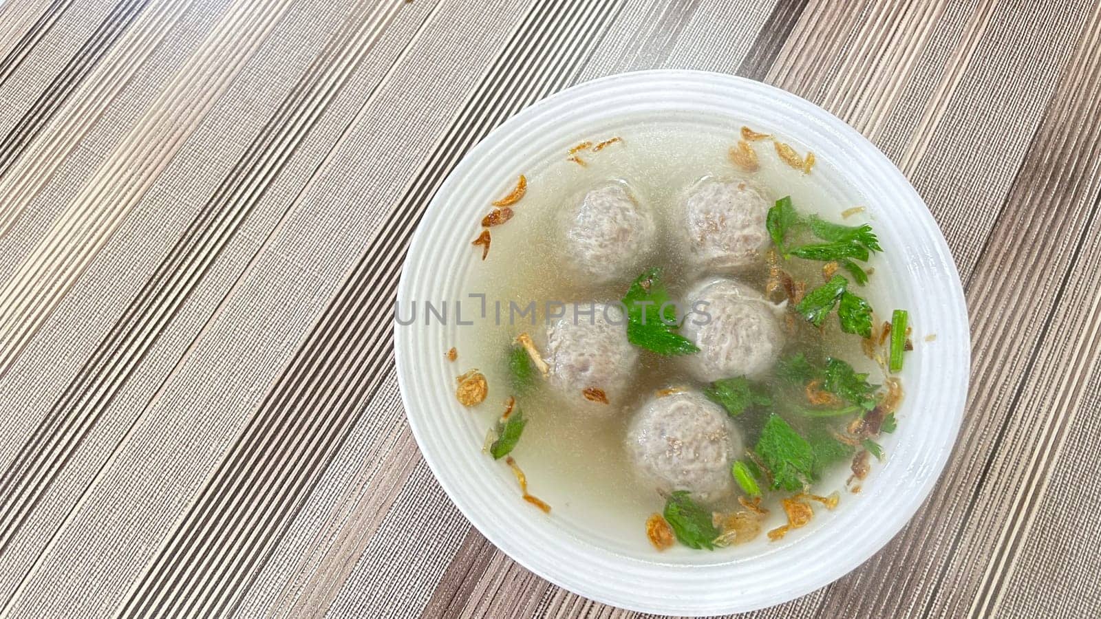 Delicious beef meatball soup tasty and healthy soup cooking also known as Bakso in Indonesia