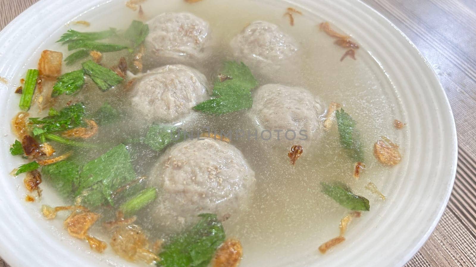 Delicious beef meatball soup tasty and healthy soup cooking also known as Bakso in Indonesia