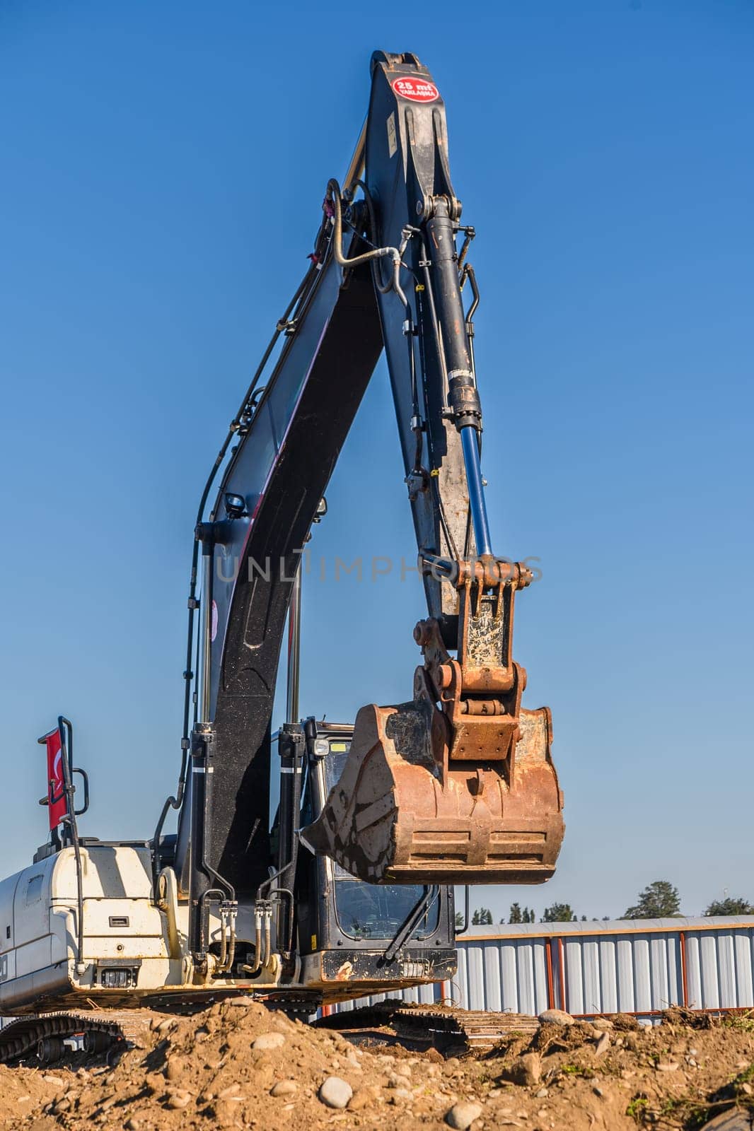 Close up details of industrial excavator working on construction site 7