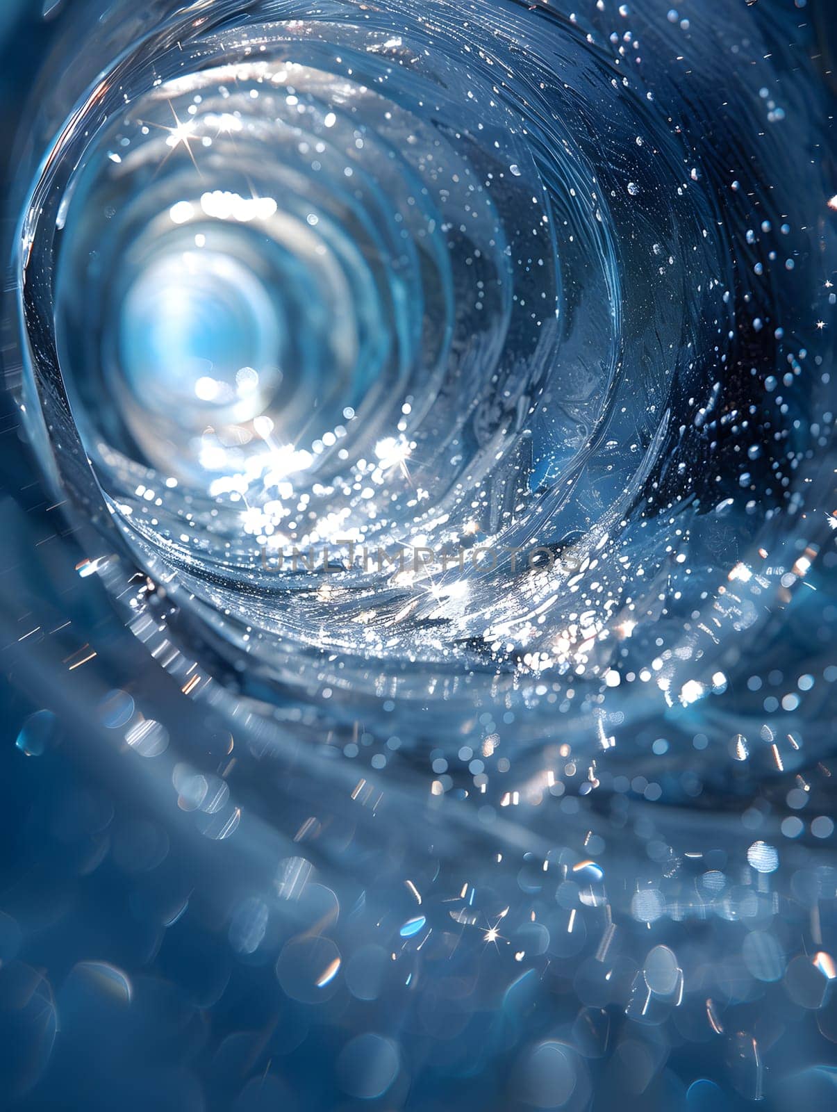 A closeup of a wind wave in the ocean, showing the fluid movement of water resources in an electric blue circle, under the vast sky
